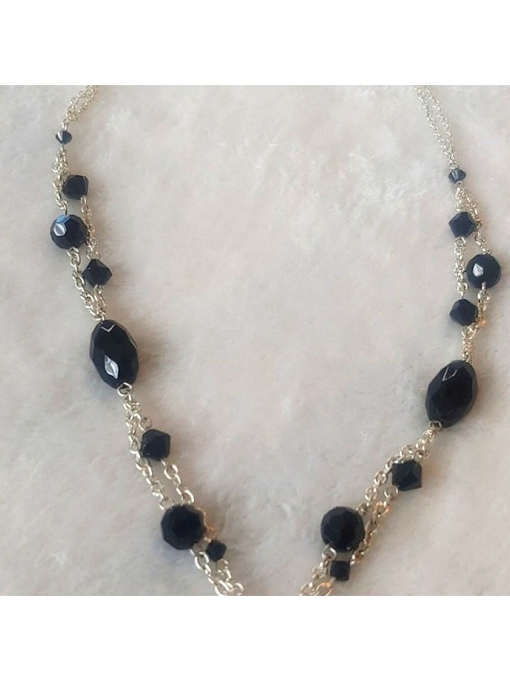 White House Black Market Silver Tone Black Beaded Necklace - Picture 9 of 13